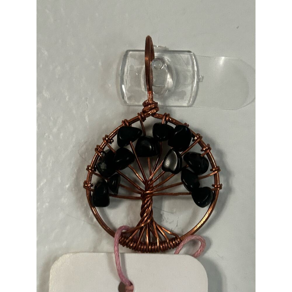 Handmade Copper and Serpentine Crystal Tree of life 3.5x2” Wall Decor